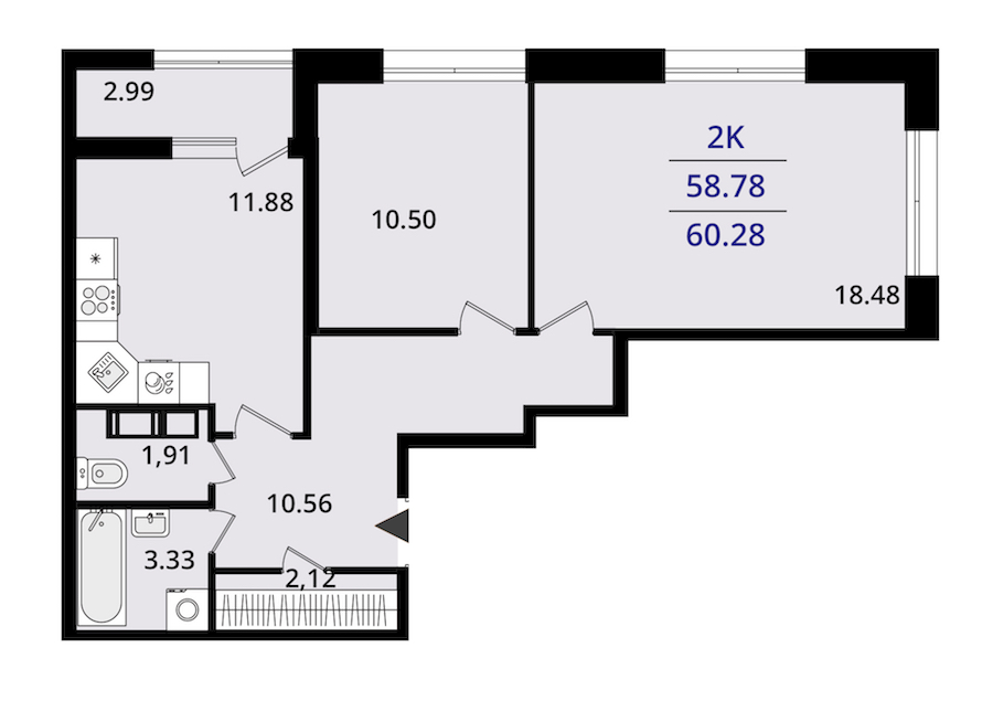 2-комнатная квартира 60.28 м², 14/22 эт., ЖК «БелАрт»