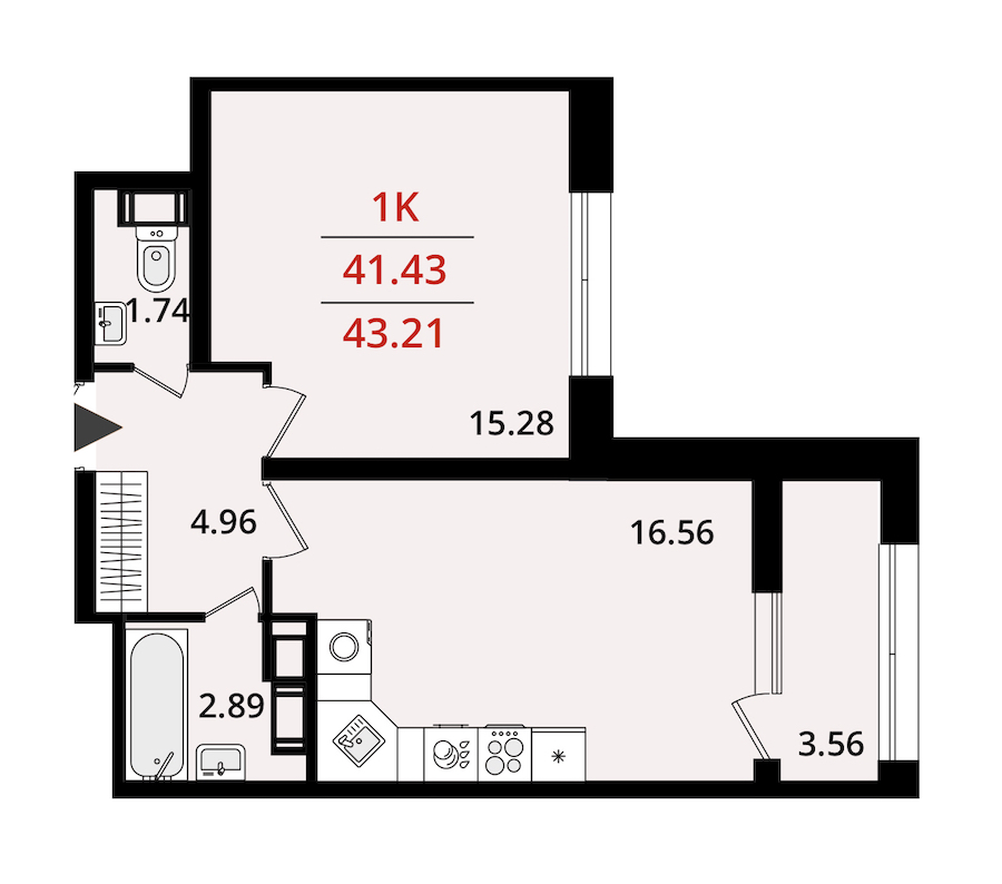 1-комнатная квартира 43.21 м², 13/22 эт., ЖК «БелАрт»