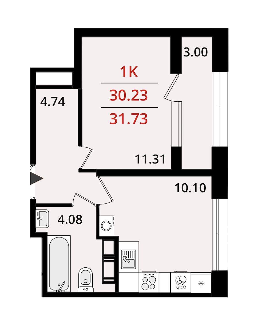 1-комнатная квартира 31.73 м², 21/22 эт., ЖК «БелАрт»