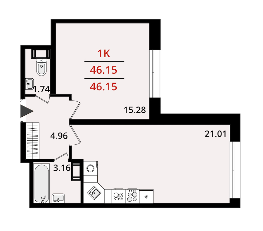 1-комнатная квартира 46.15 м², 5/22 эт., ЖК «БелАрт»