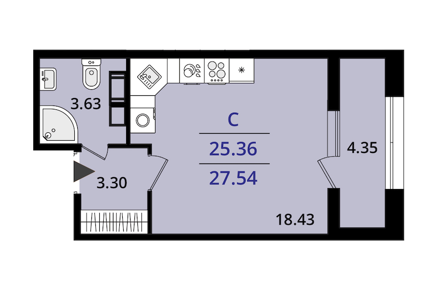 Квартира студия 27.54 м², 15/22 эт., ЖК «БелАрт»
