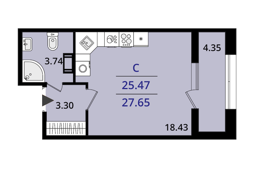 Квартира студия 27.65 м², 9/22 эт., ЖК «БелАрт»