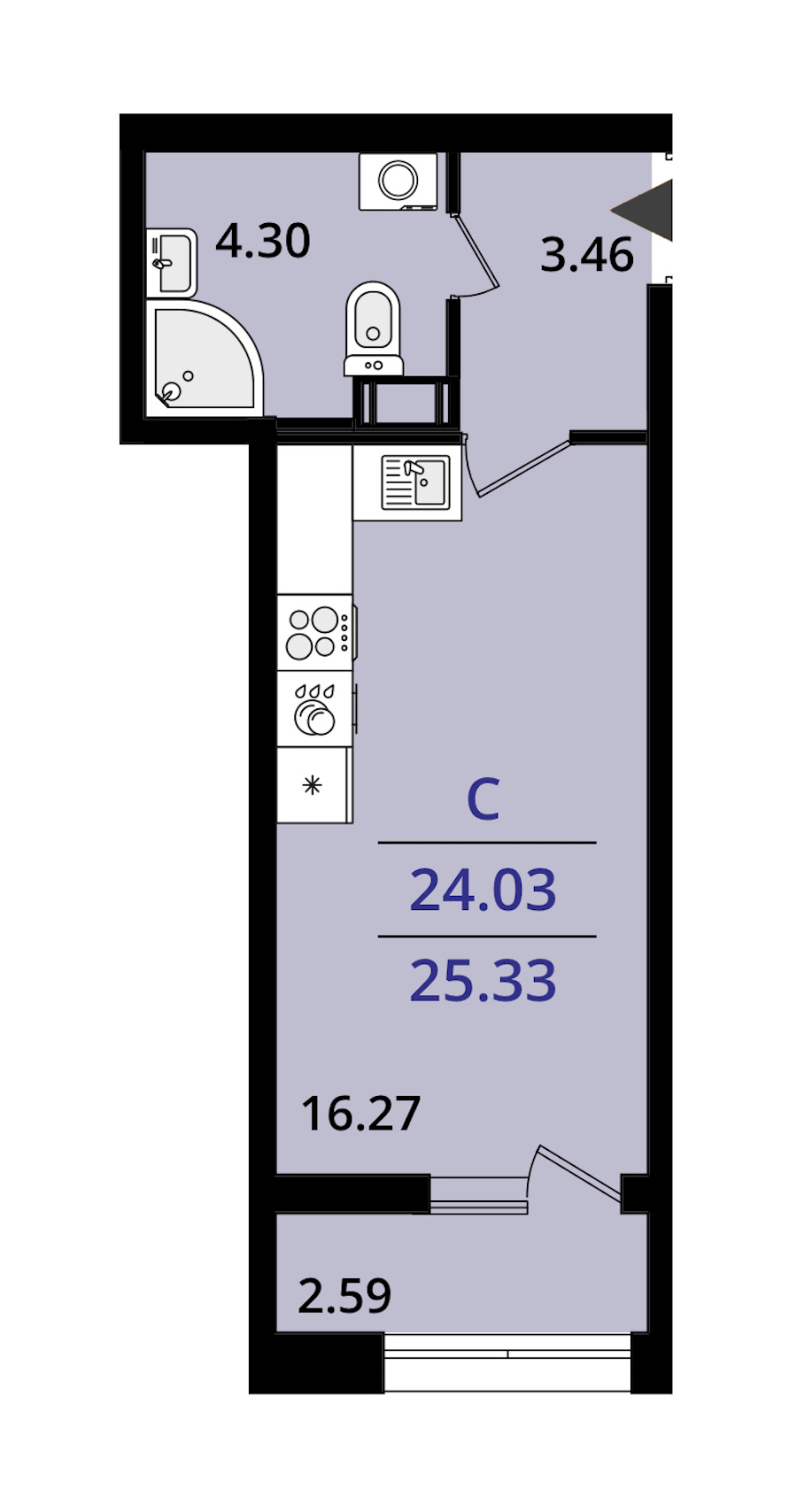 Квартира студия 25.33 м², 11/22 эт., ЖК «БелАрт»