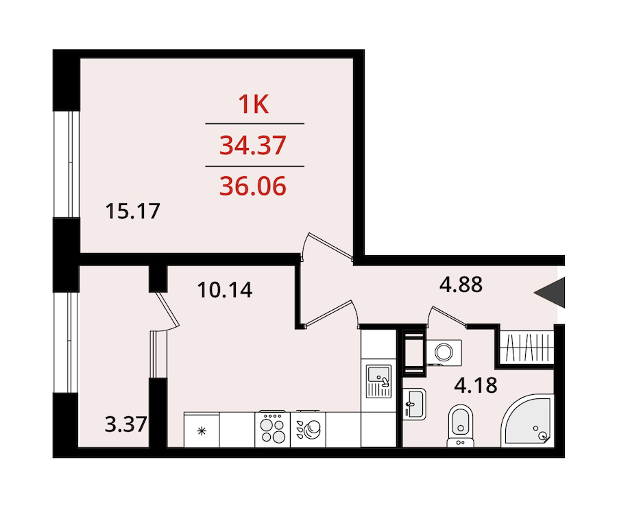 1-комнатная квартира 36.06 м², 11/22 эт., ЖК «БелАрт»