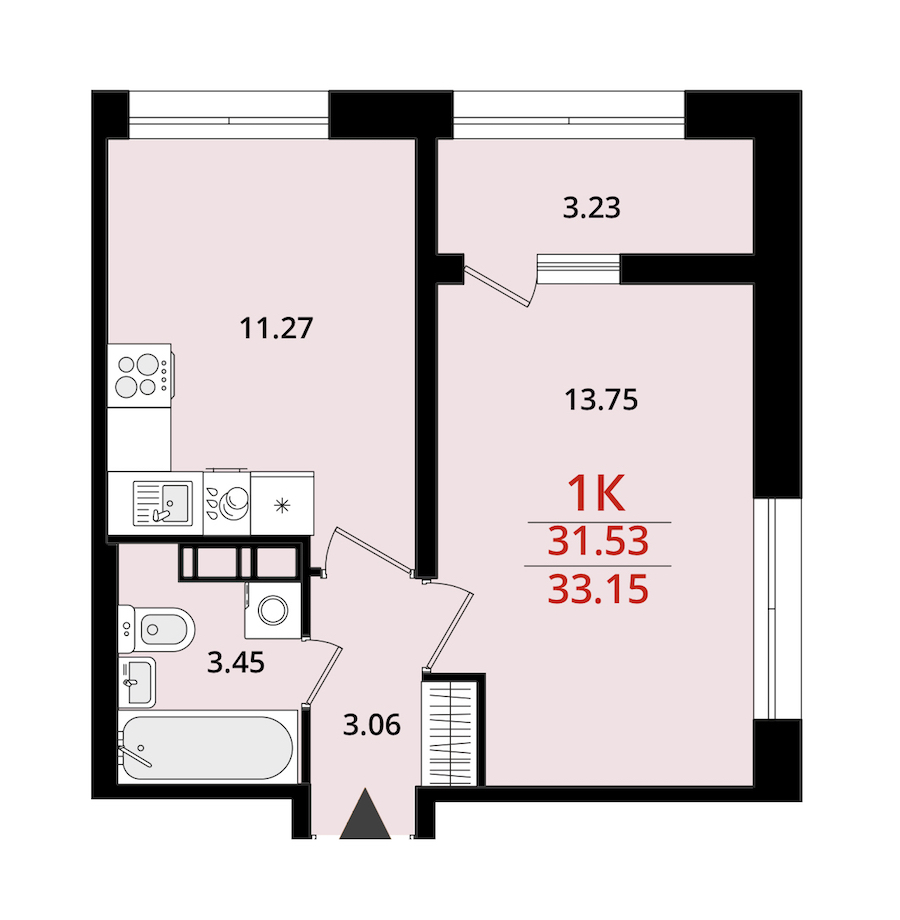 1-комнатная квартира 33.15 м², 17/22 эт., ЖК «БелАрт»