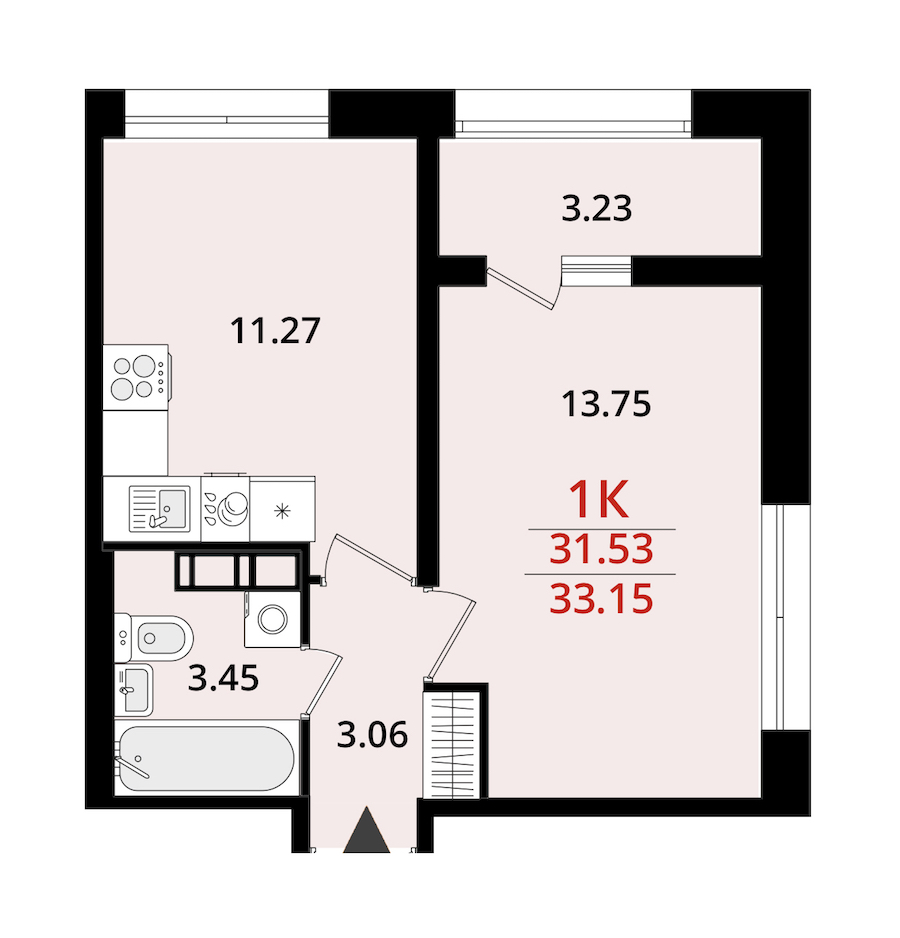 1-комнатная квартира 33.15 м², 22/22 эт., ЖК «БелАрт»