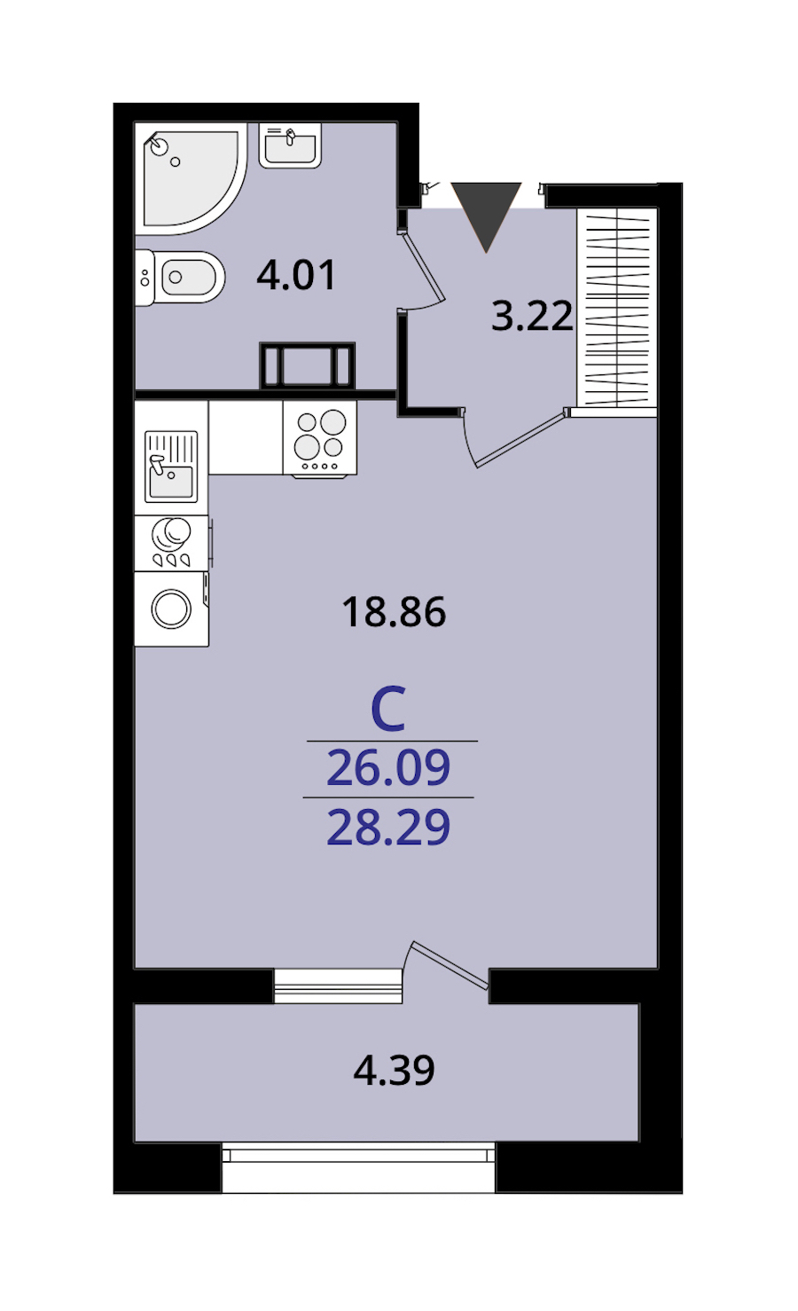 Квартира студия 28.29 м², 9/22 эт., ЖК «БелАрт»