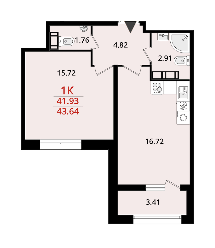 1-комнатная квартира 43.64 м², 13/22 эт., ЖК «БелАрт»