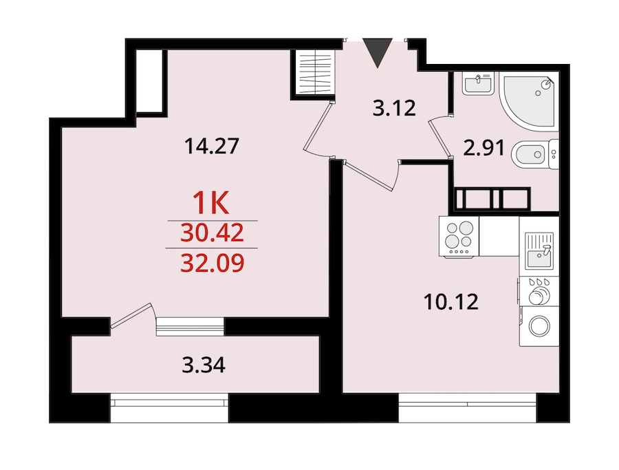 1-комнатная квартира 32.09 м², 20/22 эт., ЖК «БелАрт»