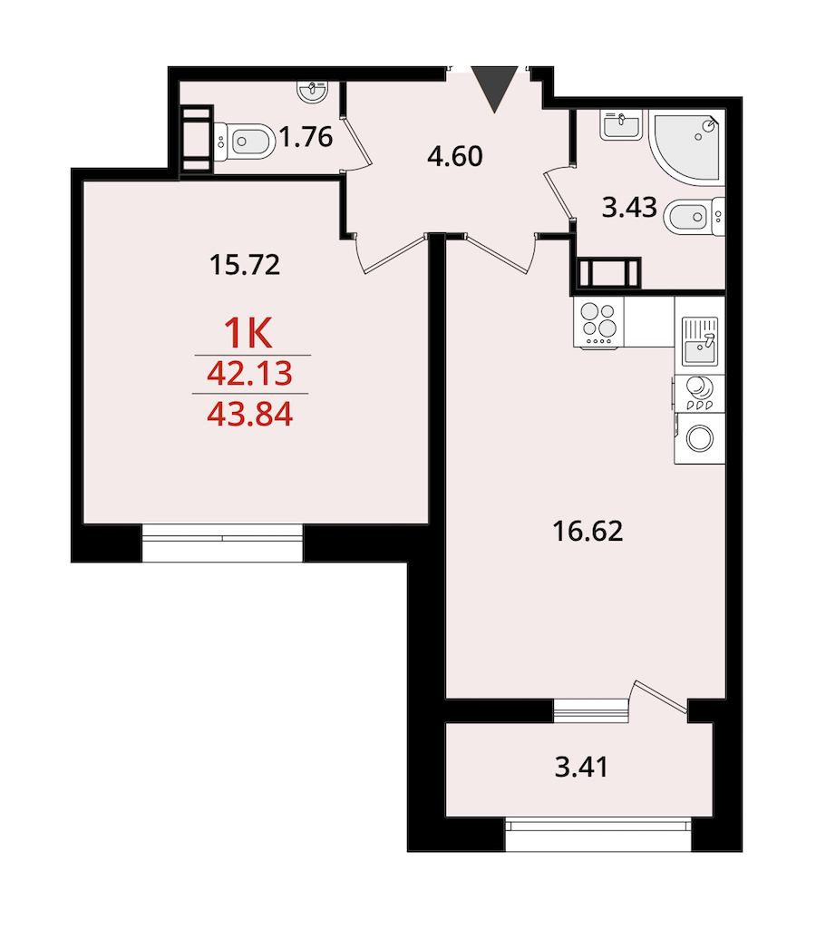 1-комнатная квартира 43.84 м², 11/22 эт., ЖК «БелАрт»