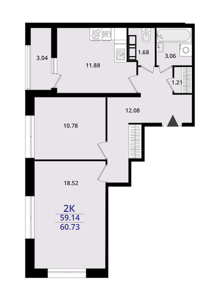 2-комнатная квартира 60.73 м², 17/22 эт., ЖК «БелАрт»