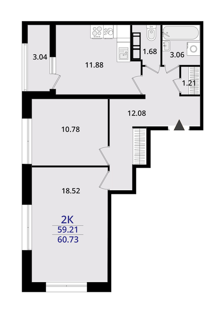 2-комнатная квартира 60.73 м², 20/22 эт., ЖК «БелАрт»