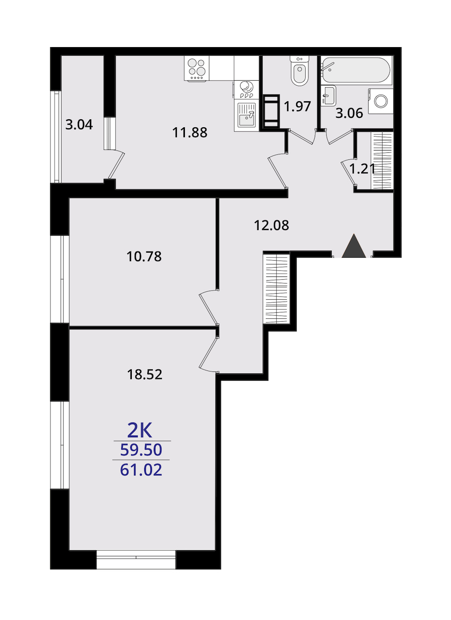 2-комнатная квартира 61.02 м², 11/22 эт., ЖК «БелАрт»