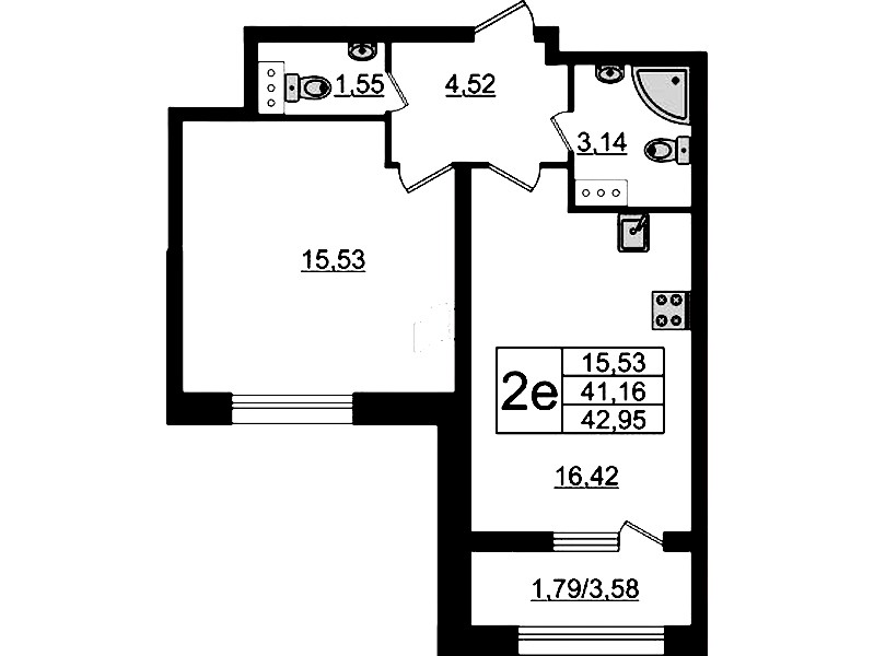 1-комнатная квартира 42.95 м², 12/23 эт., ЖК «БелАрт»