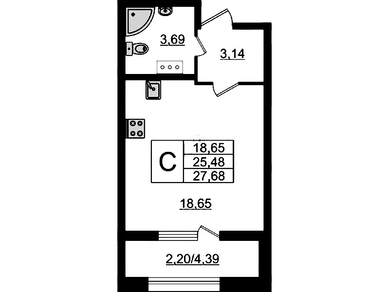 Квартира студия 27.68 м², 13/23 эт., ЖК «БелАрт»