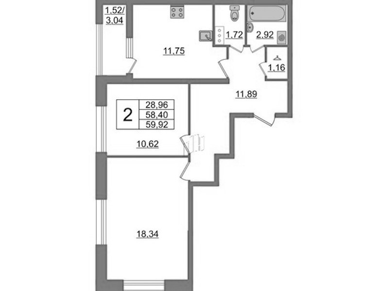 2-комнатная квартира 59.92 м², 13/23 эт., ЖК «БелАрт»