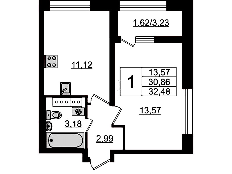 1-комнатная квартира 32.48 м², 14/23 эт., ЖК «БелАрт»