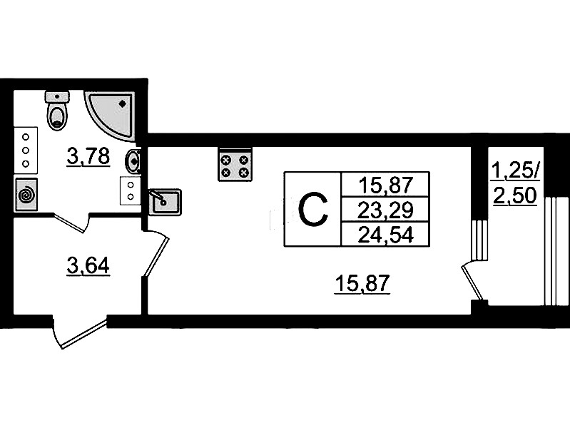 Квартира студия 24.54 м², 15/23 эт., ЖК «БелАрт»