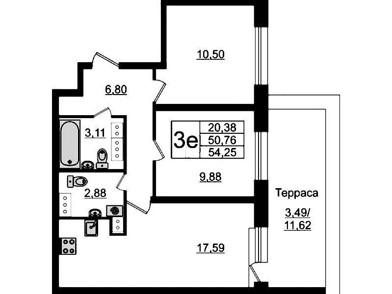 2-комнатная квартира 54.25 м², 17/23 эт., ЖК «БелАрт»
