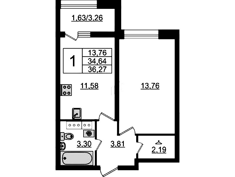 1-комнатная квартира 36.27 м², 19/23 эт., ЖК «БелАрт»