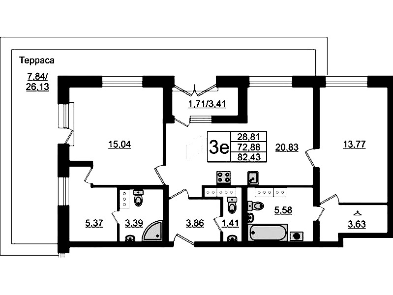 2-комнатная квартира 82.43 м², 21/23 эт., ЖК «БелАрт»