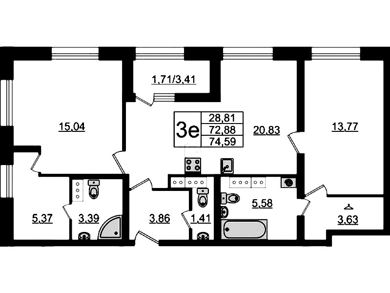 2-комнатная квартира 74.59 м², 23/23 эт., ЖК «БелАрт»
