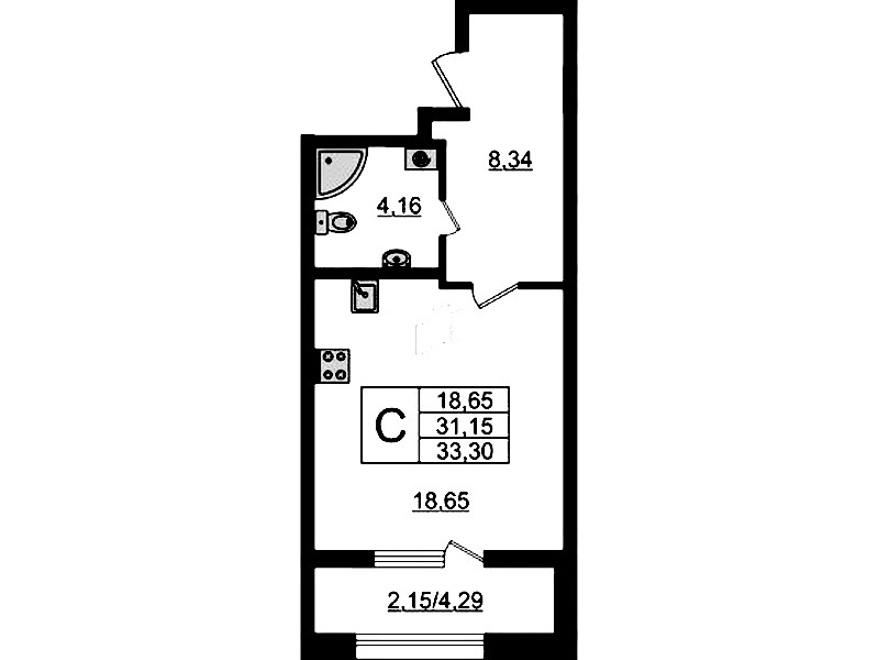 Квартира студия 33.3 м², 1/23 эт., ЖК «БелАрт»