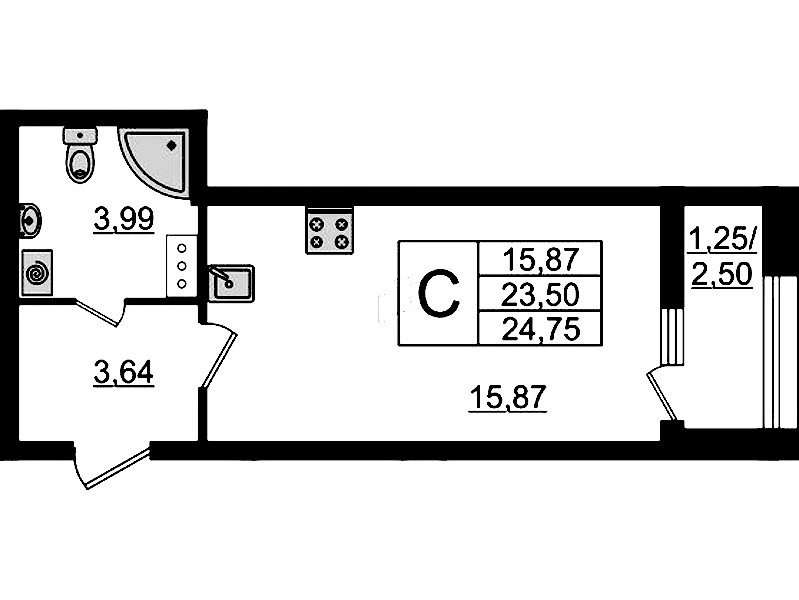 Квартира студия 24.75 м², 10/23 эт., ЖК «БелАрт»