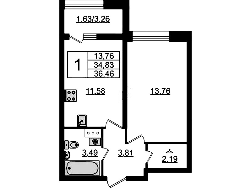 1-комнатная квартира 36.46 м², 11/23 эт., ЖК «БелАрт»