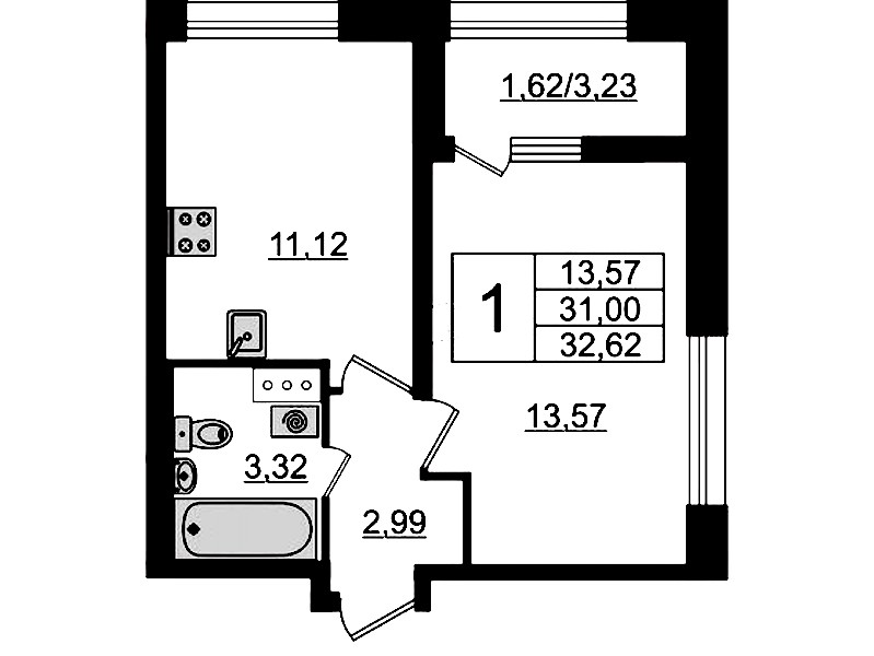 1-комнатная квартира 32.62 м², 12/23 эт., ЖК «БелАрт»