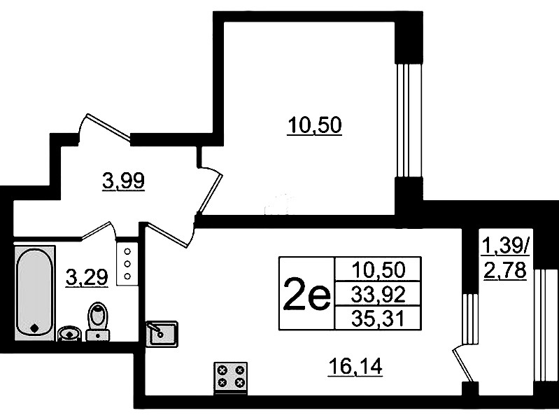 1-комнатная квартира 35.31 м², 12/23 эт., ЖК «БелАрт»