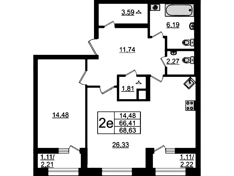 1-комнатная квартира 68.63 м², 1/13 эт., ЖК «БелАрт»