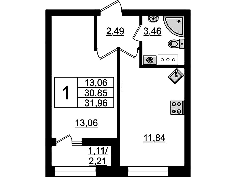 1-комнатная квартира 31.96 м², 7/13 эт., ЖК «БелАрт»