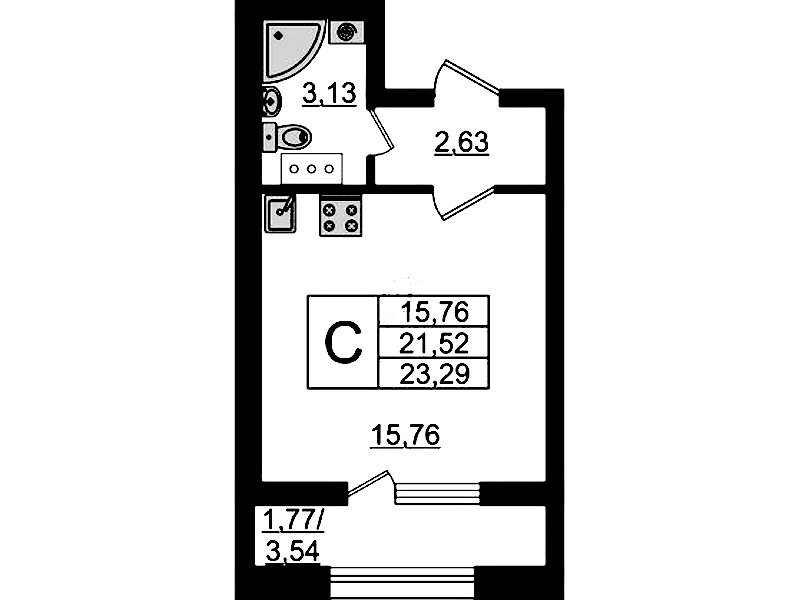Квартира студия 23.29 м², 12/13 эт., ЖК «БелАрт»