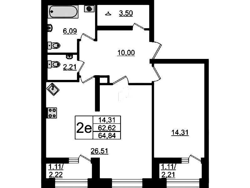 1-комнатная квартира 64.84 м², 1/14 эт., ЖК «БелАрт»
