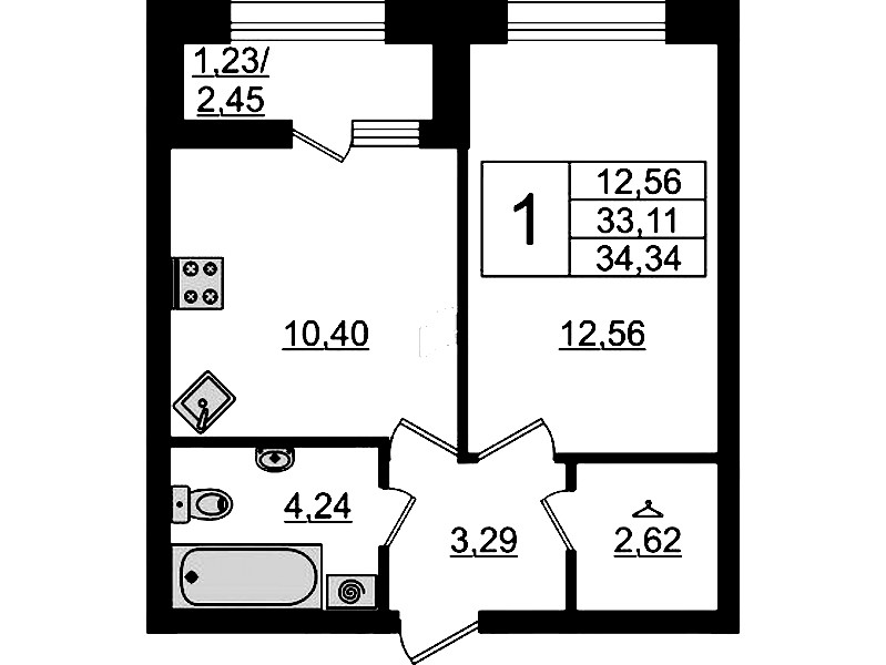1-комнатная квартира 34.34 м², 2/14 эт., ЖК «БелАрт»