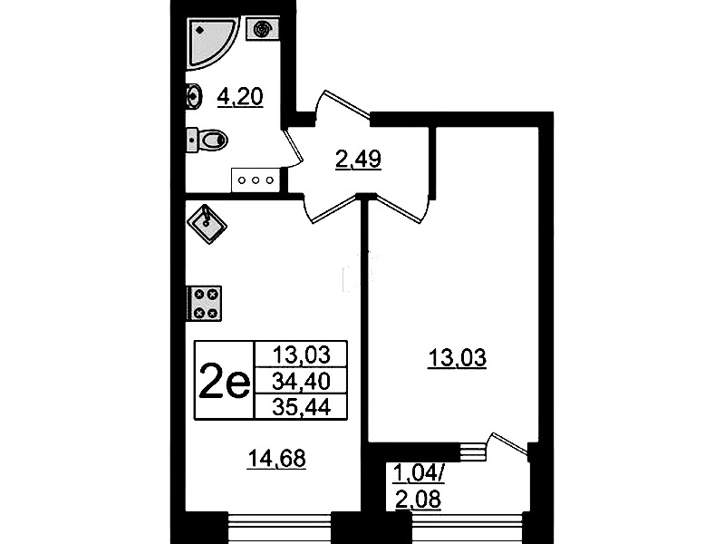 1-комнатная квартира 35.44 м², 4/14 эт., ЖК «БелАрт»