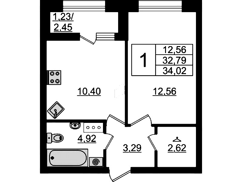 1-комнатная квартира 34.02 м², 6/14 эт., ЖК «БелАрт»