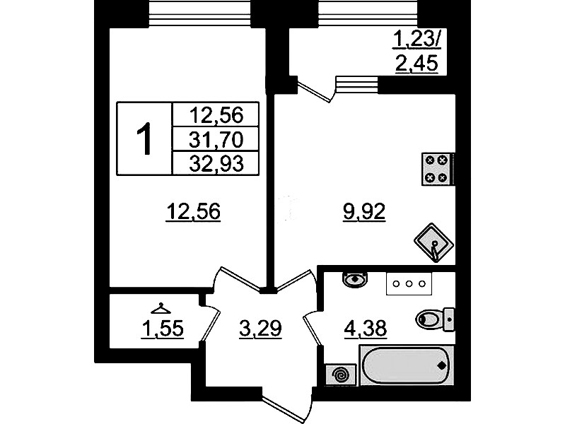 1-комнатная квартира 32.93 м², 10/14 эт., ЖК «БелАрт»