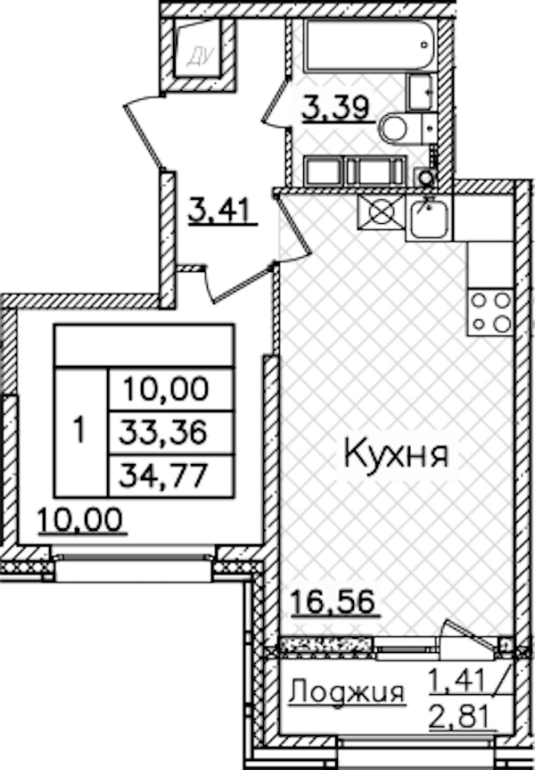 1-комнатная квартира 34.77 м², 12/22 эт., ЖК «БелАрт»