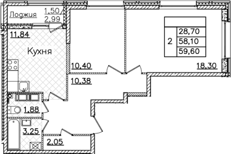 2-комнатная квартира 59.6 м², 13/22 эт., ЖК «БелАрт»