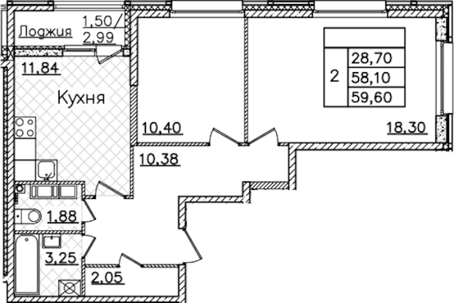 2-комнатная квартира 59.6 м², 16/22 эт., ЖК «БелАрт»