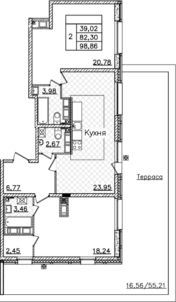 2-комнатная квартира 98.86 м², 16/22 эт., ЖК «БелАрт»