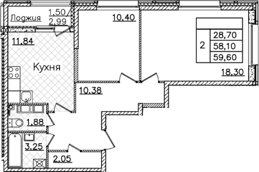 2-комнатная квартира 59.6 м², 18/22 эт., ЖК «БелАрт»