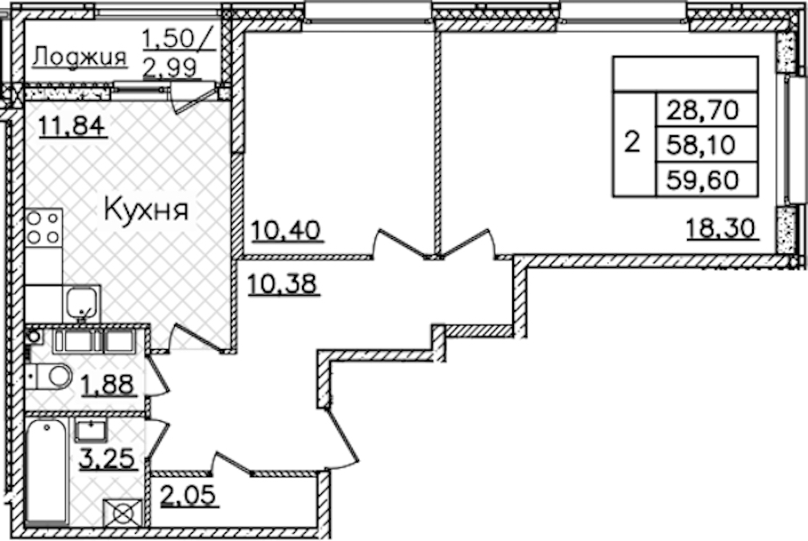 2-комнатная квартира 59.6 м², 19/22 эт., ЖК «БелАрт»