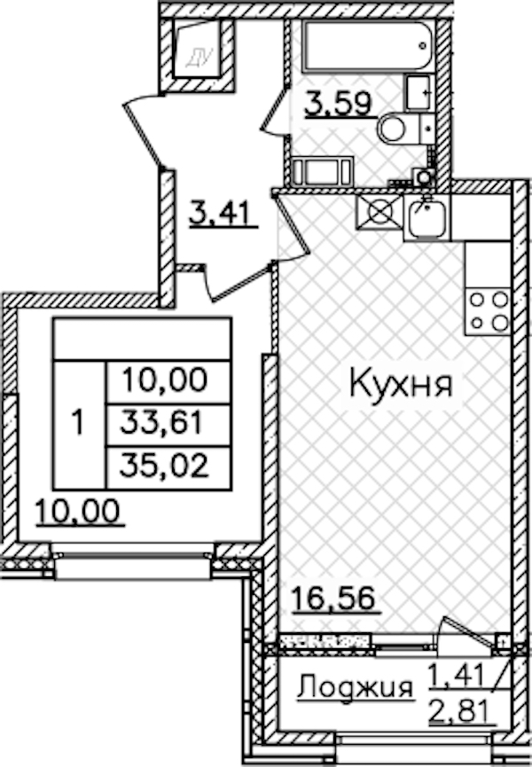 1-комнатная квартира 34.97 м², 5/22 эт., ЖК «БелАрт»