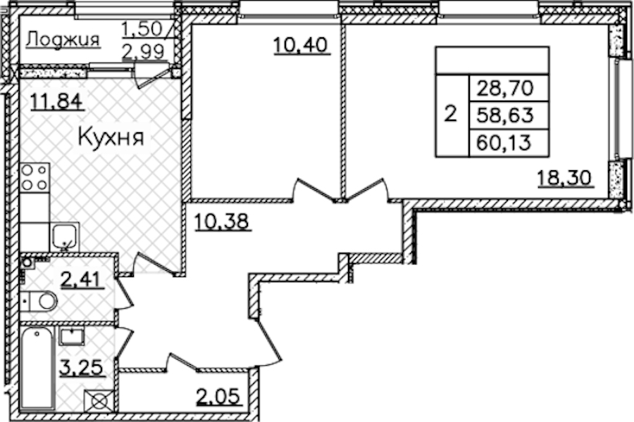 2-комнатная квартира 60.13 м², 2/22 эт., ЖК «БелАрт»