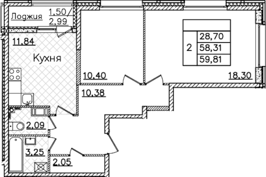 2-комнатная квартира 59.81 м², 8/22 эт., ЖК «БелАрт»