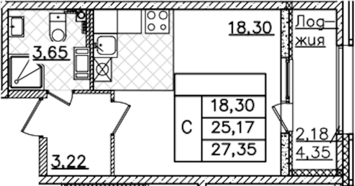 Квартира студия 27.35 м², 8/22 эт., ЖК «БелАрт»