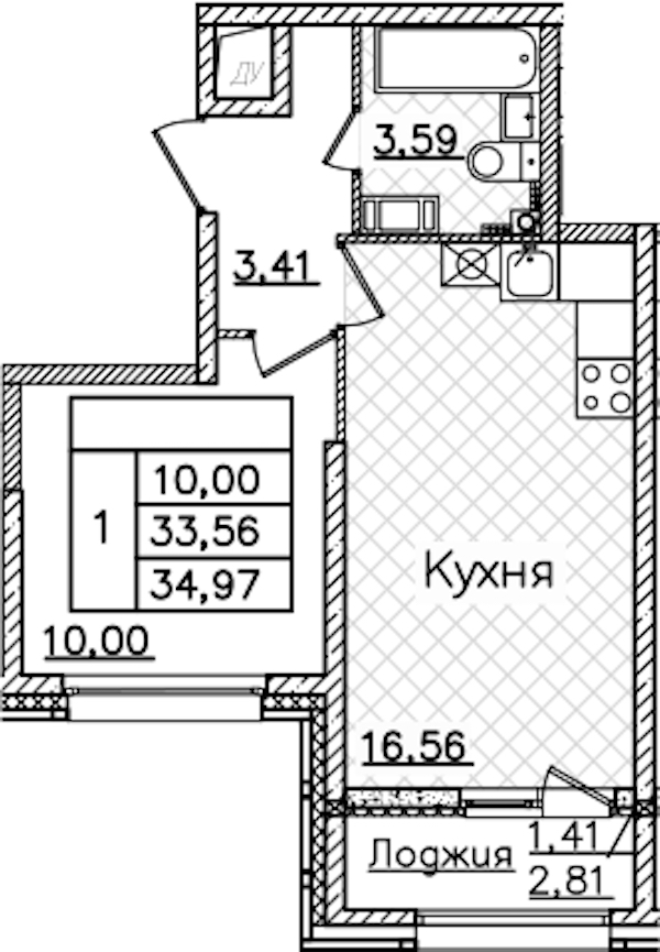 1-комнатная квартира 34.97 м², 8/22 эт., ЖК «БелАрт»